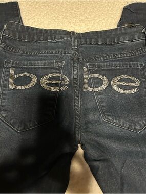 bebe Dark Blue Ankle Crop Raw-Hem Jeans